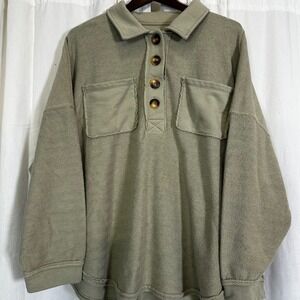 American Eagle Outfitters Pullover Sweatshirt Collared Green Herringbone  Size L